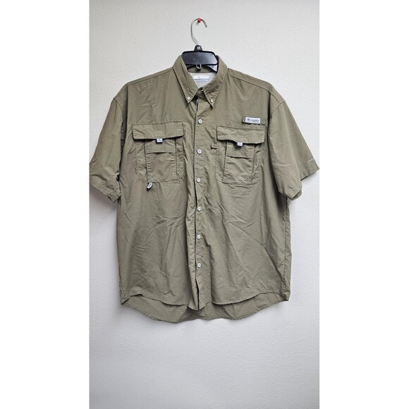 Columbia PFG Shirt Mens Medium Green Omni-Shade Vented Fishing Short Sleeve - Picture 1 of 5